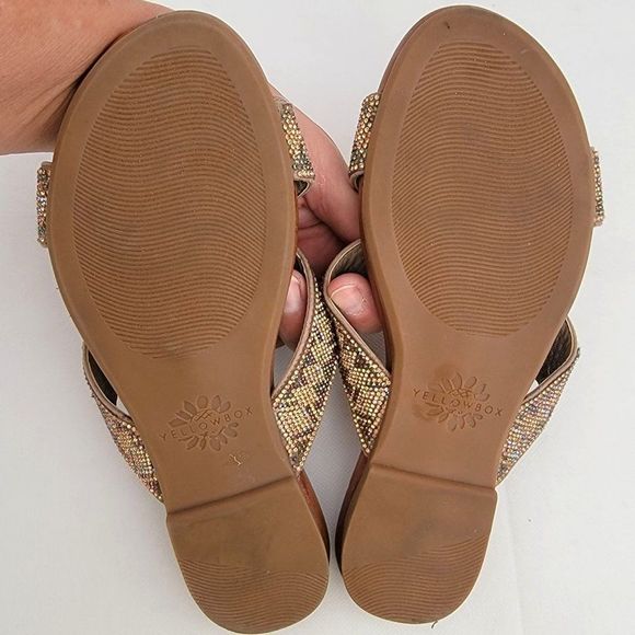 Yellowbox Sandals Bali Womens 6.5 Flat Slides Metallic Rhinestone Bling Slip On - Picture 10 of 10